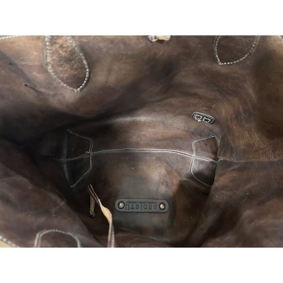 Bed Stu Charlotte Reversible Distressed leather Tote Bag Purse Tan And Brown - Picture 9 of 10